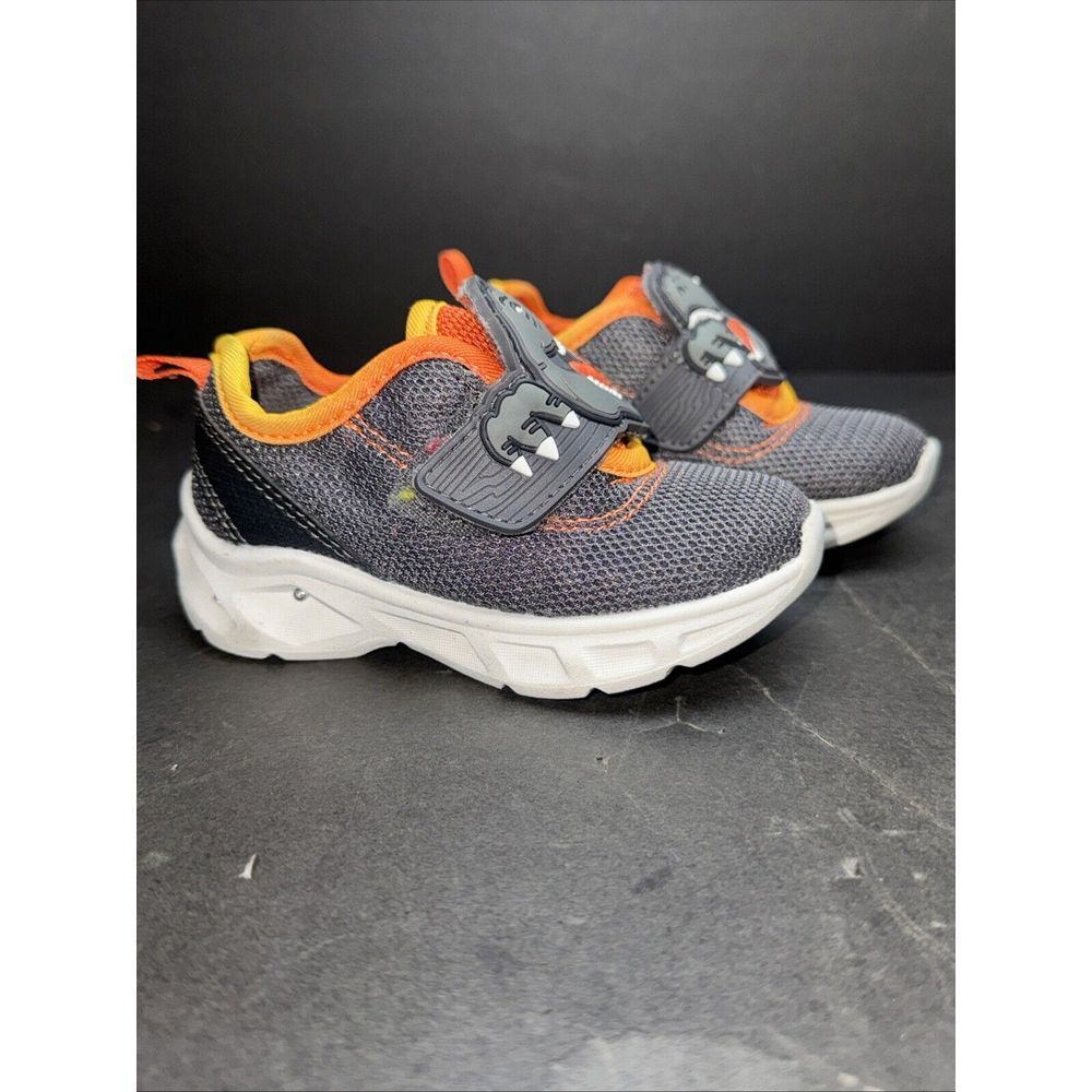 Carters Toddler Boys Dinosaur T-Rex Sneakers Sz 4M Gray Lighted Easy on Shoe